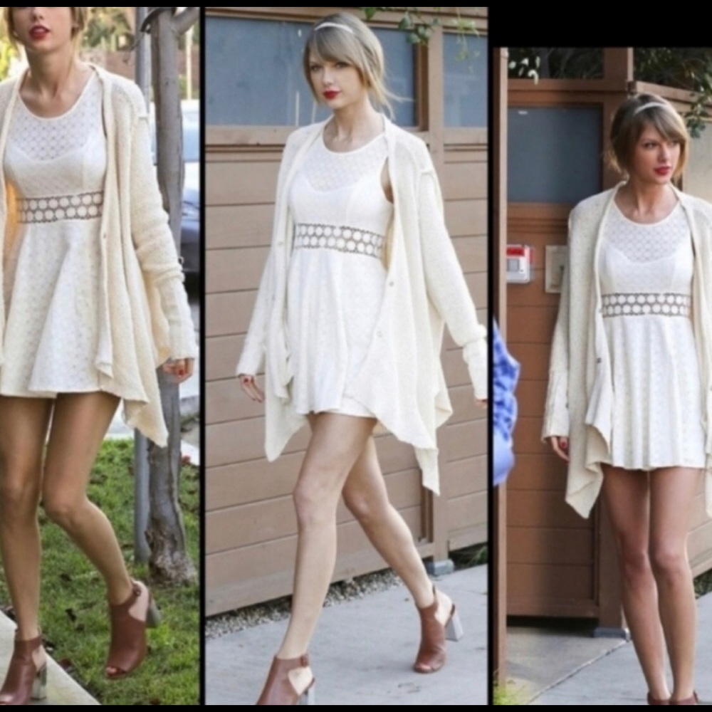 Free People Movement ivory "Daisy cut out" crochet lace skater mini dress